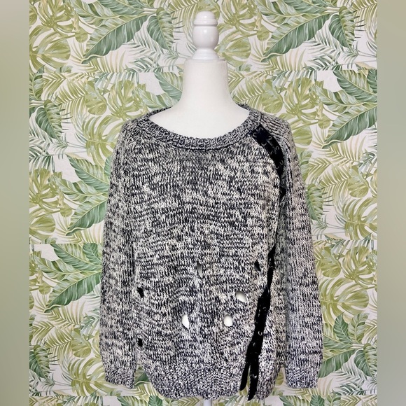 Vintage Havana Edgy Rocker Biker Knitted Sweater w Manufactured Holes Throughout - Picture 8 of 10